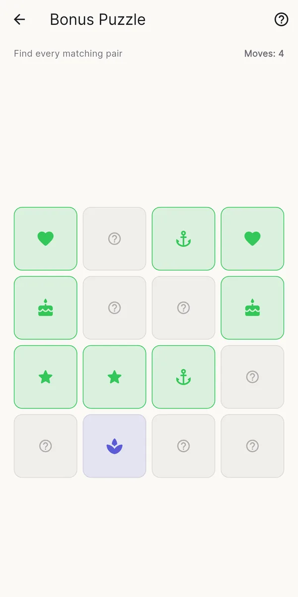 Witloop Memory Match bonus round with matched pairs of cards